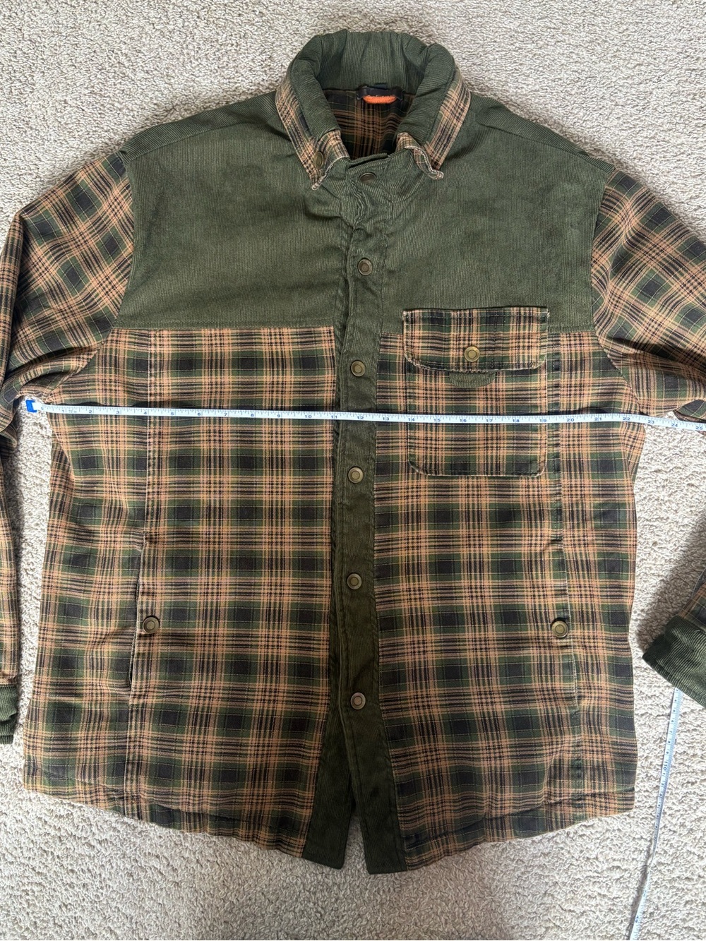 Olive Green Brown Plaid Sherpa Lined Flannel Shacket Barn Jacket 100% Cotton - Picture 4 of 10